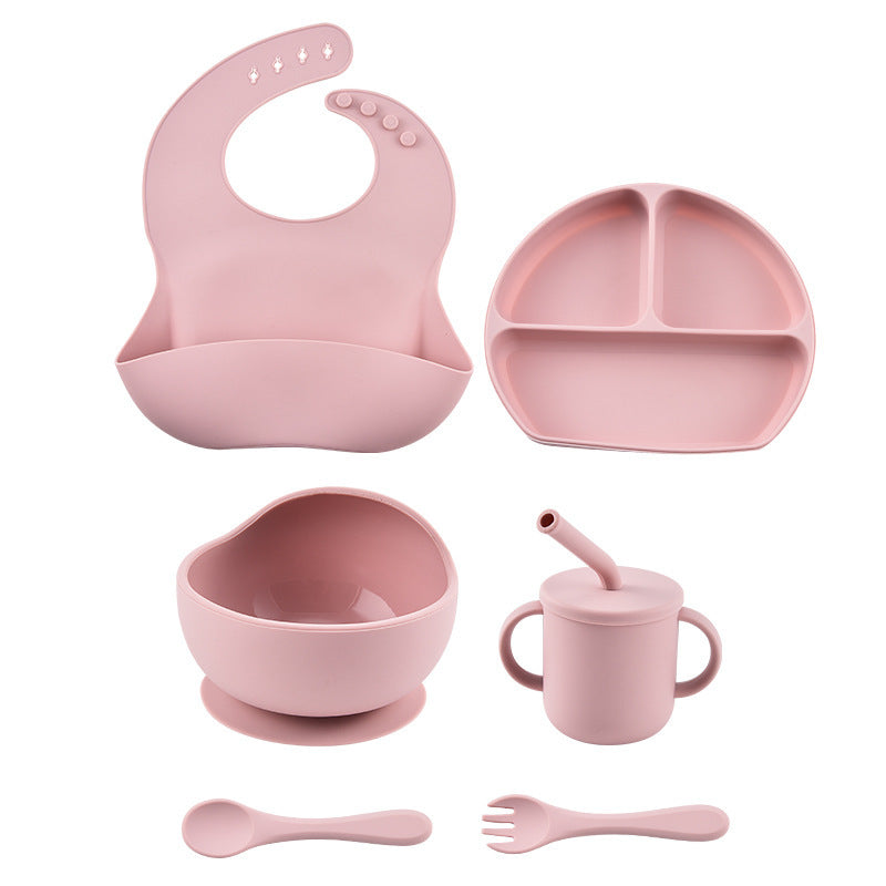 Set de Vaisselle en Silicone pour Bébé – Kit 6 Pièces Antidérapant, Antichute et Sans BPA avec Assiette, Bol, Cuillère, Fourchette (Dès 6 Mois)