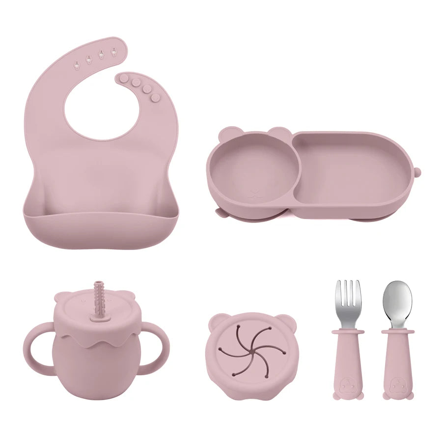 Ultimate Baby Feeding Silicone Tableware Set - Waterproof, BPA Free, with Sucker Plates, Bowl, Bib, and Cups - Free Shipping!