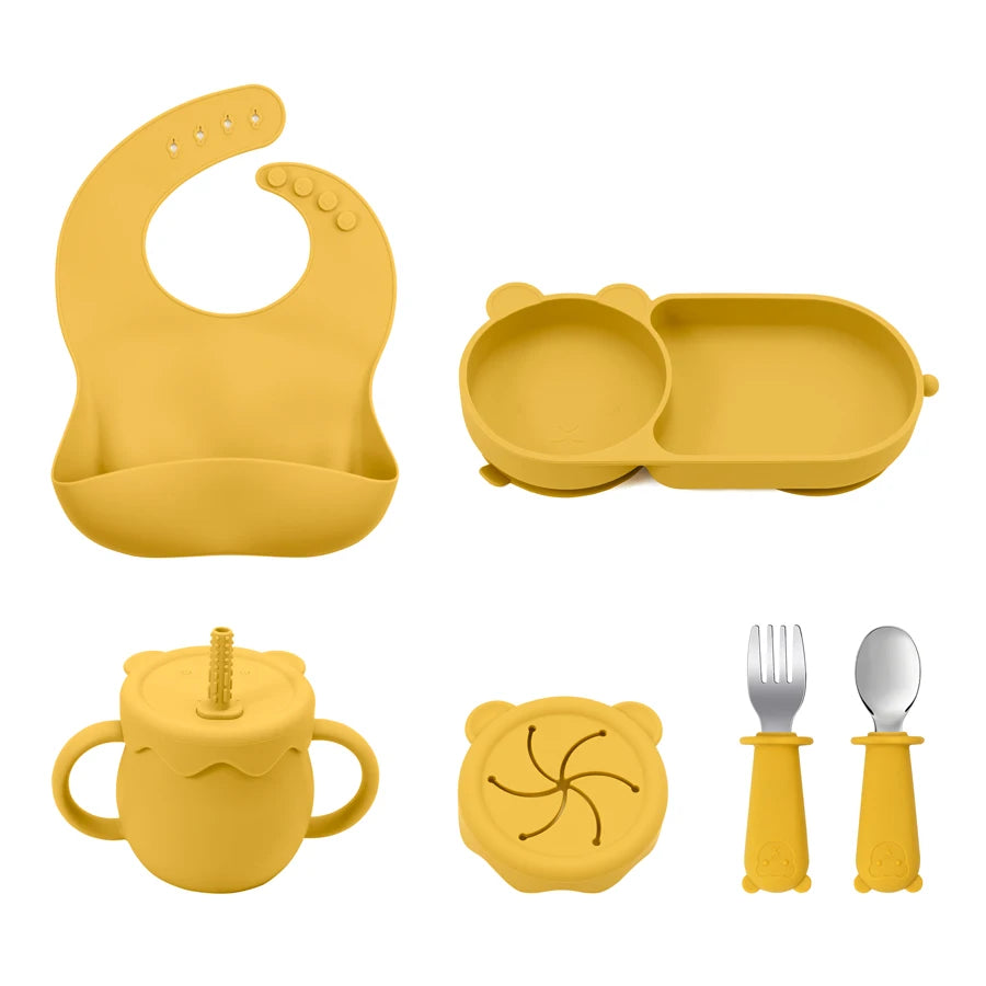 Ultimate Baby Feeding Silicone Tableware Set - Waterproof, BPA Free, with Sucker Plates, Bowl, Bib, and Cups - Free Shipping!