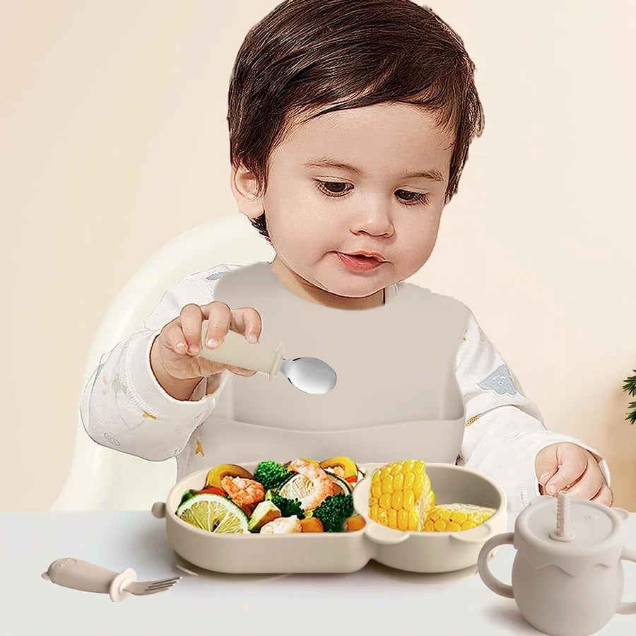 Ultimate Baby Feeding Silicone Tableware Set - Waterproof, BPA Free, with Sucker Plates, Bowl, Bib, and Cups - Free Shipping!