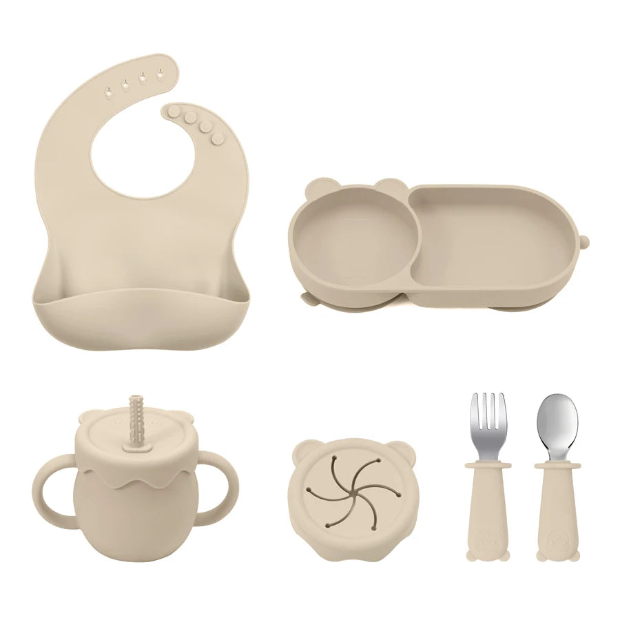 Ultimate Baby Feeding Silicone Tableware Set - Waterproof, BPA Free, with Sucker Plates, Bowl, Bib, and Cups - Free Shipping!