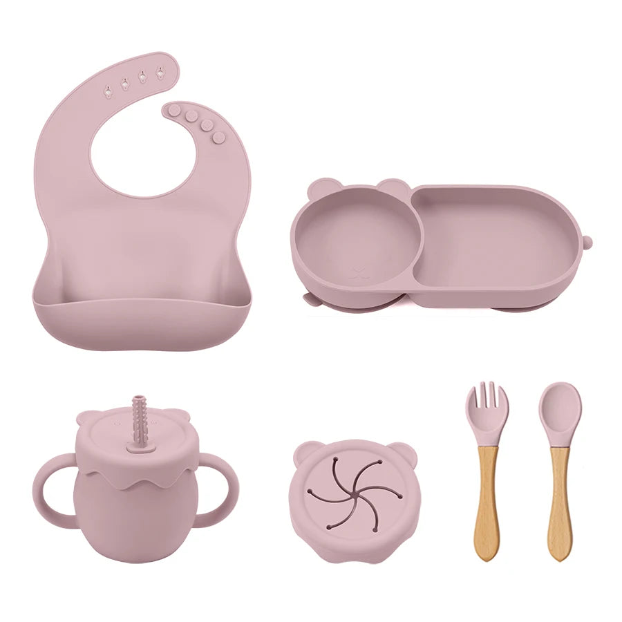 Ultimate Baby Feeding Silicone Tableware Set - Waterproof, BPA Free, with Sucker Plates, Bowl, Bib, and Cups - Free Shipping!
