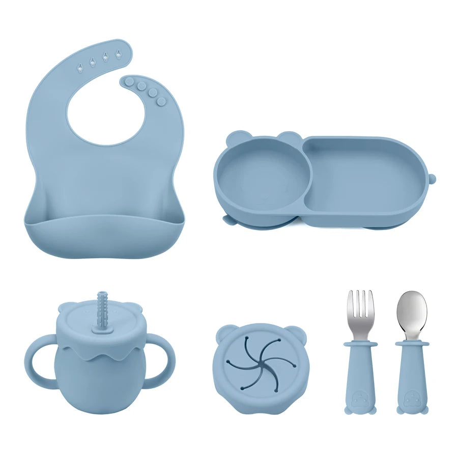 Ultimate Baby Feeding Silicone Tableware Set - Waterproof, BPA Free, with Sucker Plates, Bowl, Bib, and Cups - Free Shipping!