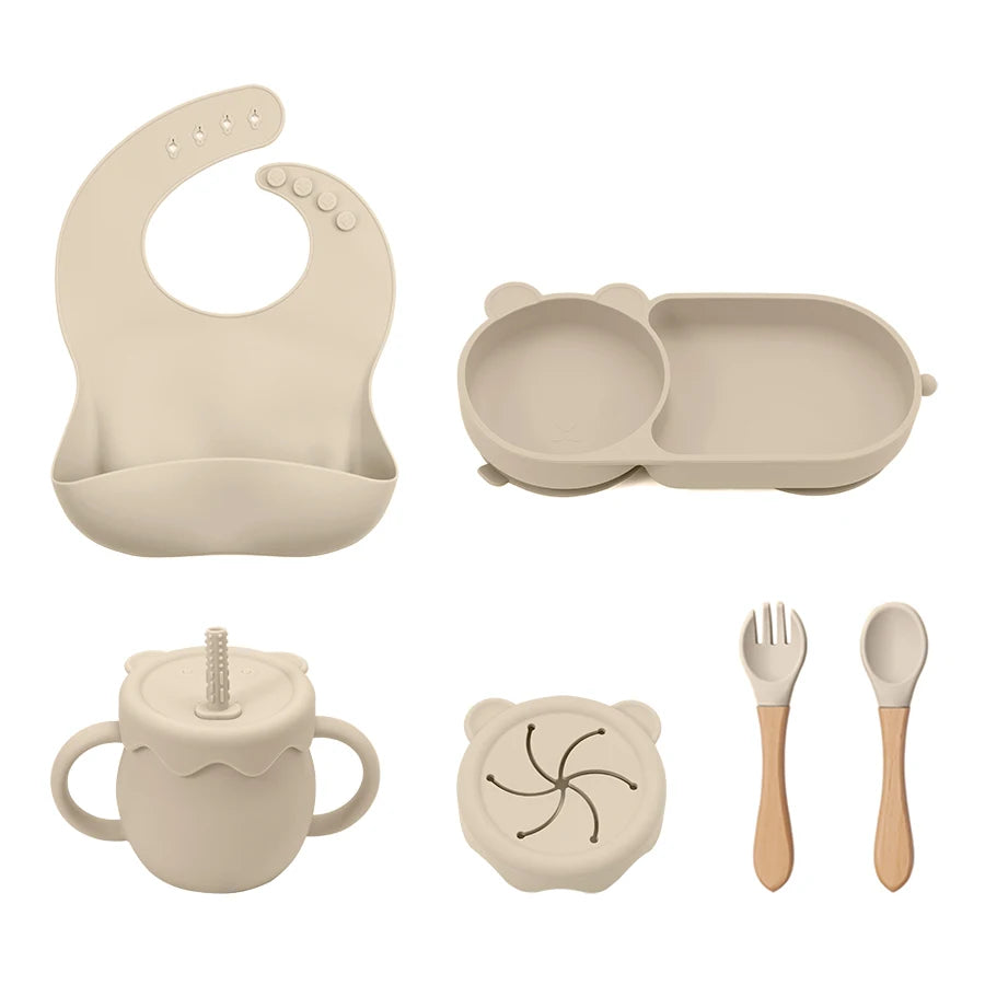 Ultimate Baby Feeding Silicone Tableware Set - Waterproof, BPA Free, with Sucker Plates, Bowl, Bib, and Cups - Free Shipping!