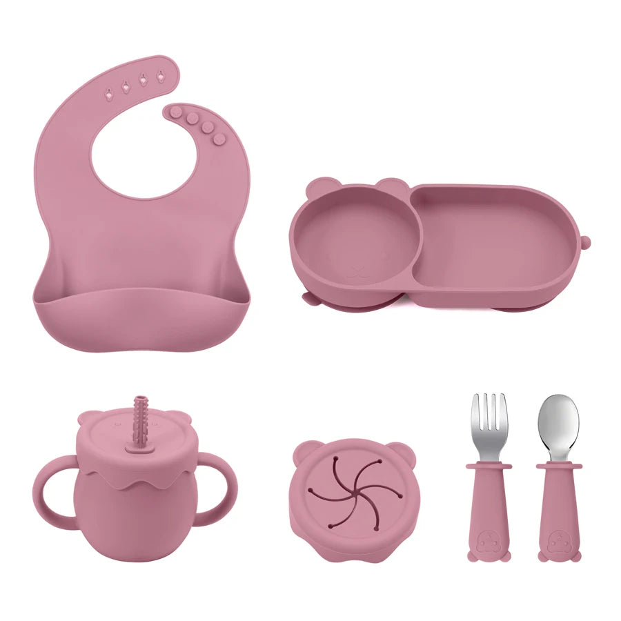 Ultimate Baby Feeding Silicone Tableware Set - Waterproof, BPA Free, with Sucker Plates, Bowl, Bib, and Cups - Free Shipping!