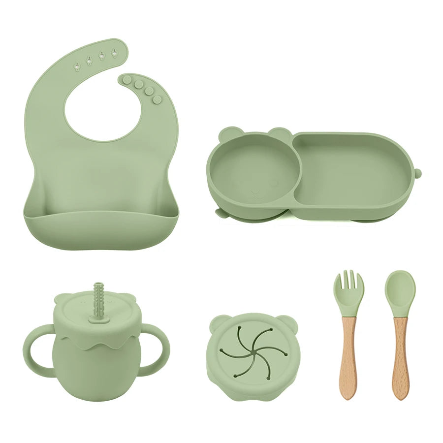Ultimate Baby Feeding Silicone Tableware Set - Waterproof, BPA Free, with Sucker Plates, Bowl, Bib, and Cups - Free Shipping!