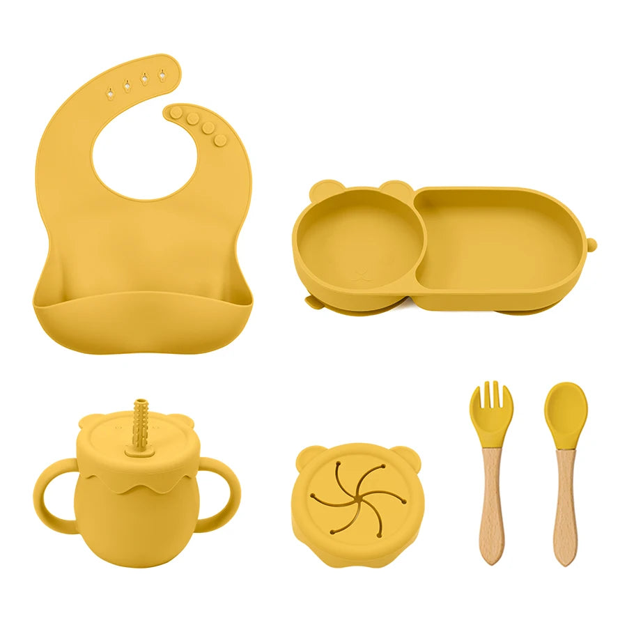Ultimate Baby Feeding Silicone Tableware Set - Waterproof, BPA Free, with Sucker Plates, Bowl, Bib, and Cups - Free Shipping!