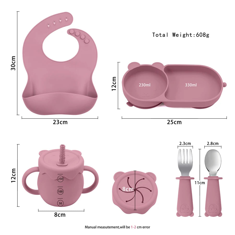 Ultimate Baby Feeding Silicone Tableware Set - Waterproof, BPA Free, with Sucker Plates, Bowl, Bib, and Cups - Free Shipping!