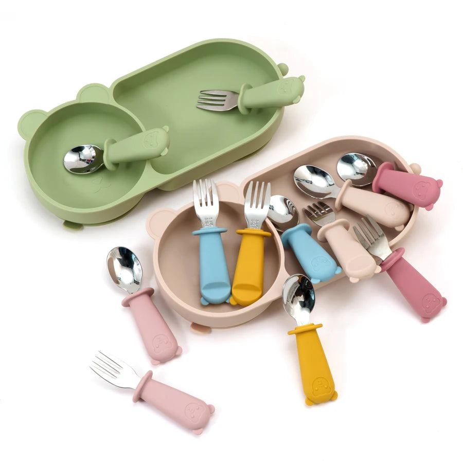 Ultimate Baby Feeding Silicone Tableware Set - Waterproof, BPA Free, with Sucker Plates, Bowl, Bib, and Cups - Free Shipping!
