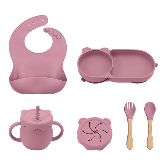 Ultimate Baby Feeding Silicone Tableware Set - Waterproof, BPA Free, with Sucker Plates, Bowl, Bib, and Cups - Free Shipping!