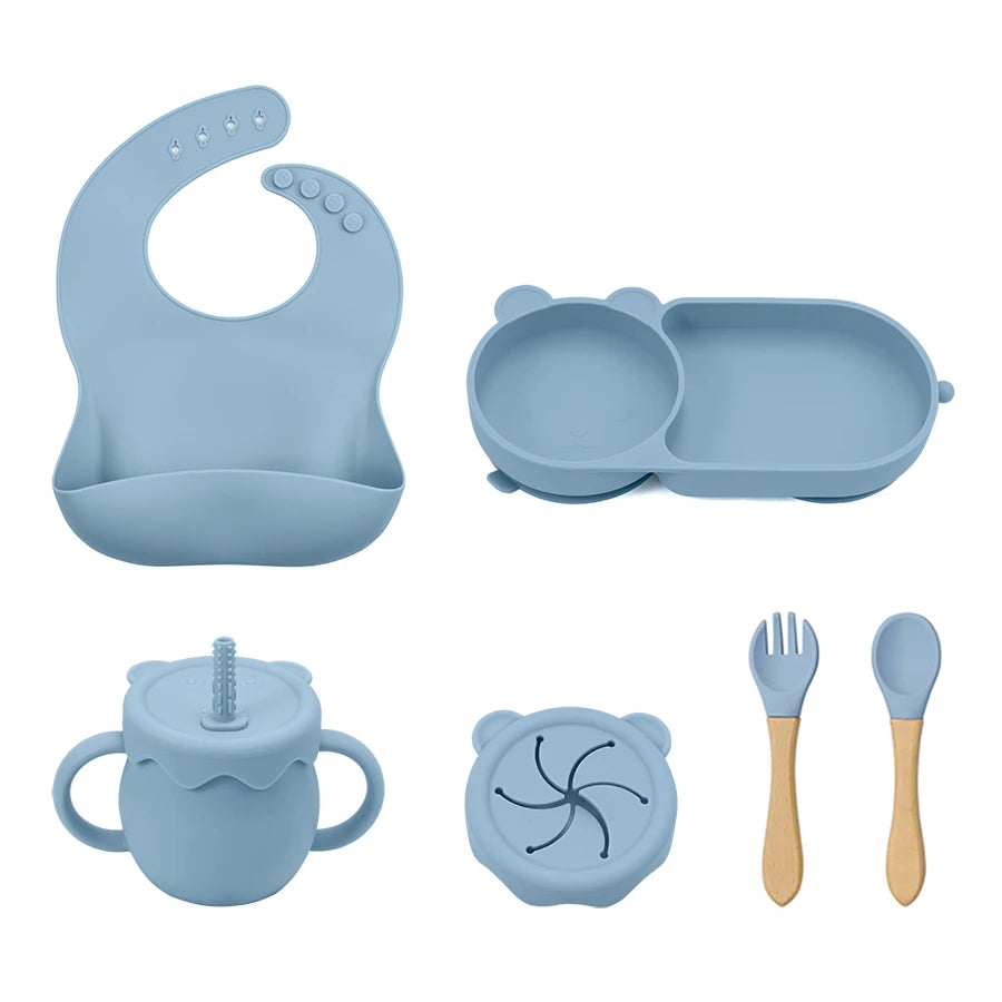 Ultimate Baby Feeding Silicone Tableware Set - Waterproof, BPA Free, with Sucker Plates, Bowl, Bib, and Cups - Free Shipping!