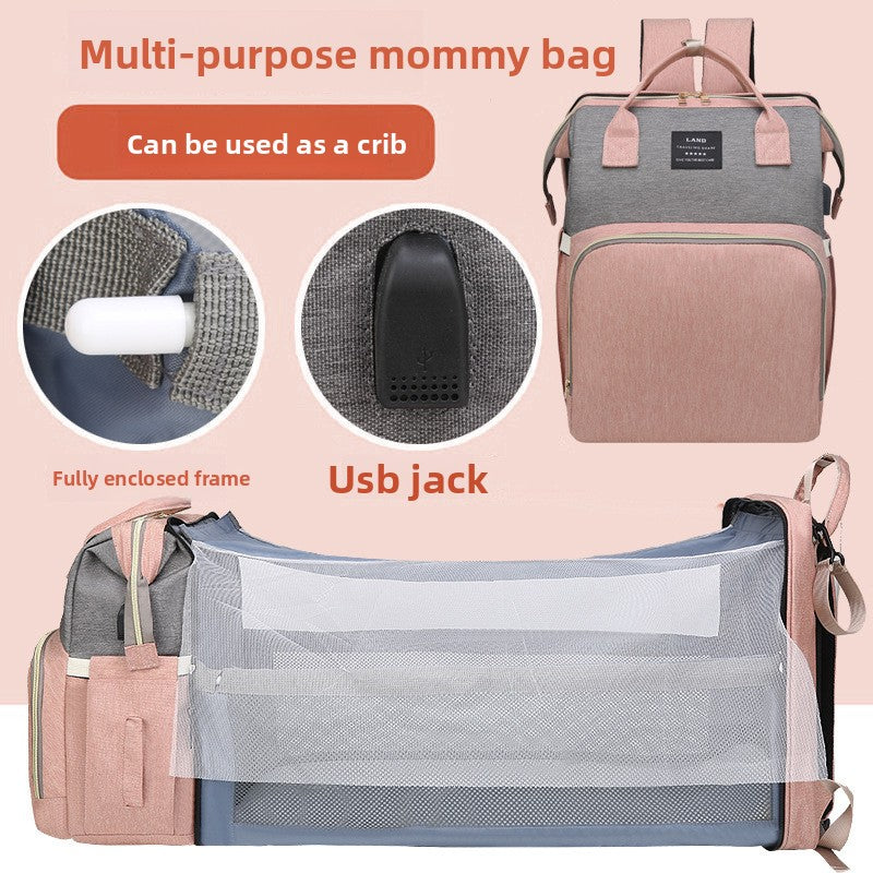Multifunctional Waterproof Diaper Backpack – Mother & Baby Travel Bag with Stroller Hooks, Changing Pad & USB Port